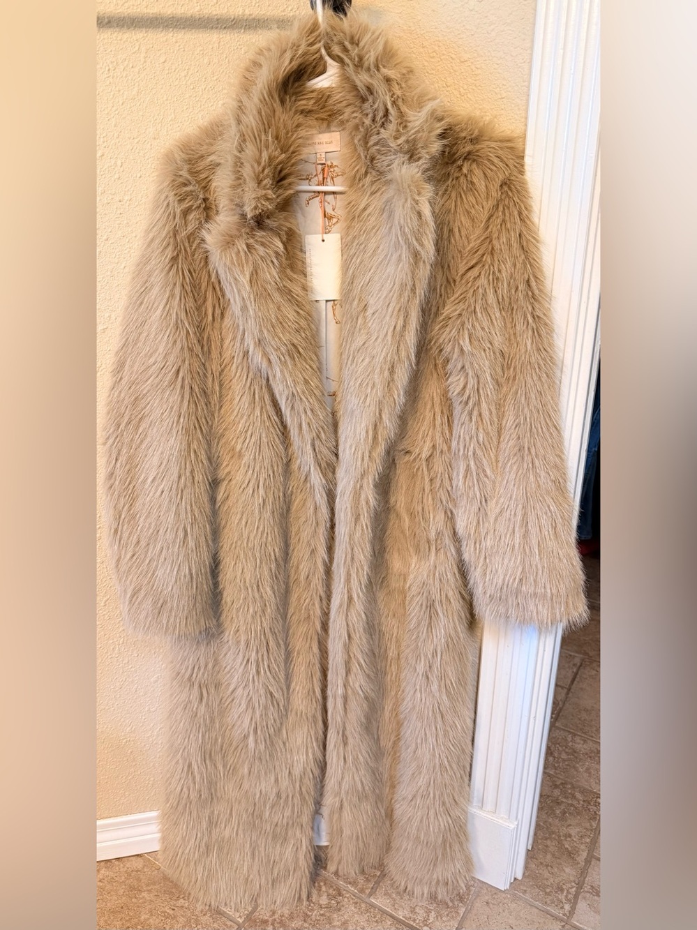 Skies Are Blue Long Beige Faux Fur Coat